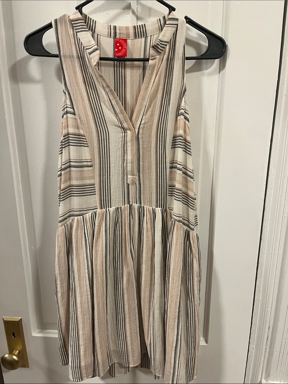 Sleeveless Striped V-Neck Sundress - Beige and Black
